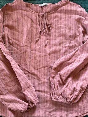 Lightweight Pink Peasant Blouse with Tie Neck